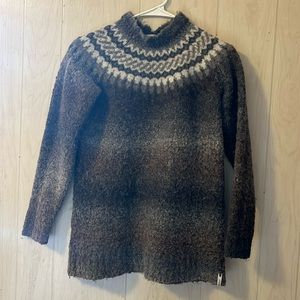 Woolrich Fair Isle Lambswool Wool Blend Cozy Tunic Sweater. Brown Gray.